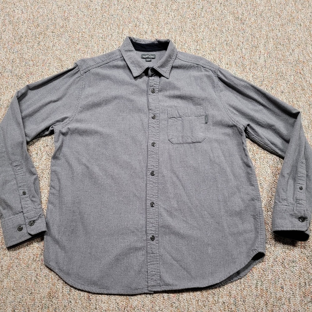 Eddie Bauer Shirt Men XL Grey Flannel Button Up Long Sleeve Outdoors Hiking Camp